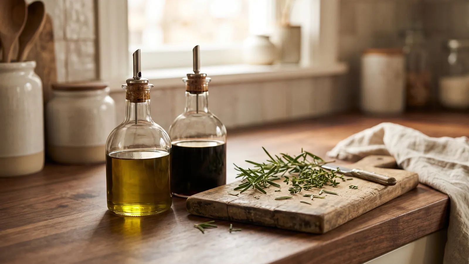 Hand blown oil and vinegar cruet set